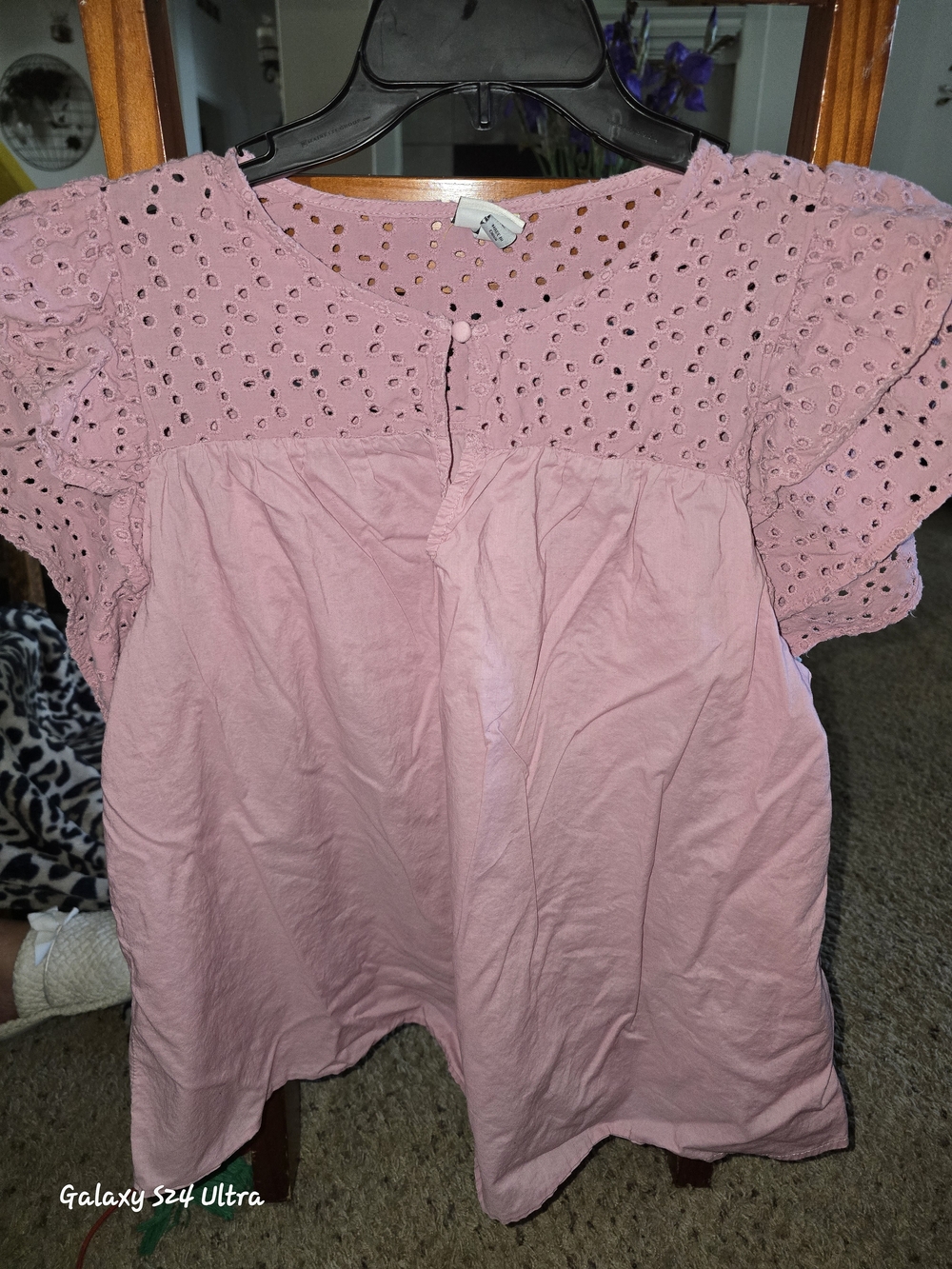 a new day Pink Eyelet Yoke Flutter Top